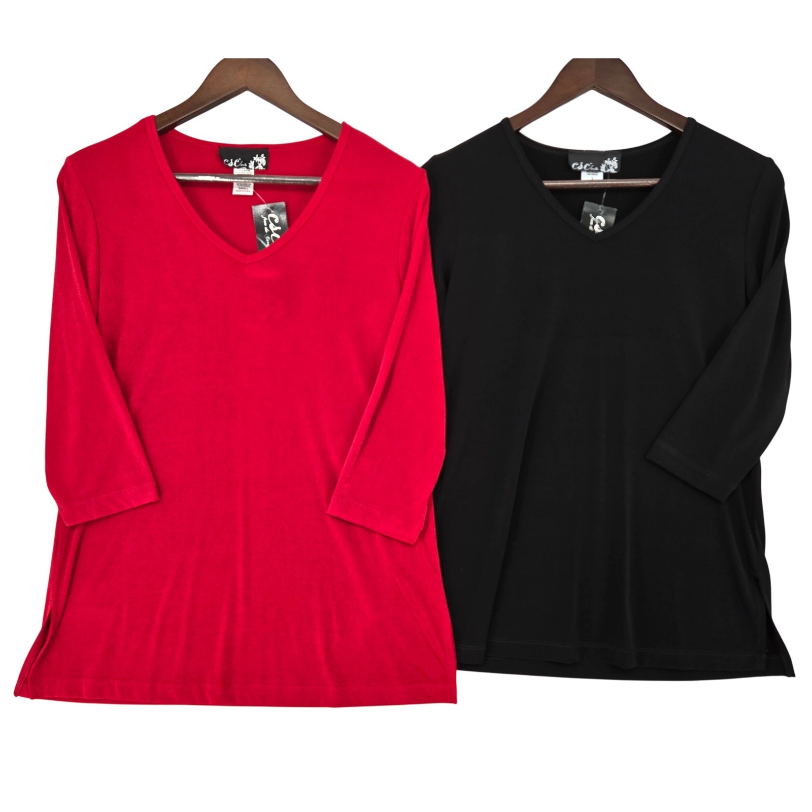 Csc Studio Womens Set Of 2 New Small V-Neck 3/4 Sleeve Red & Black Casual Office